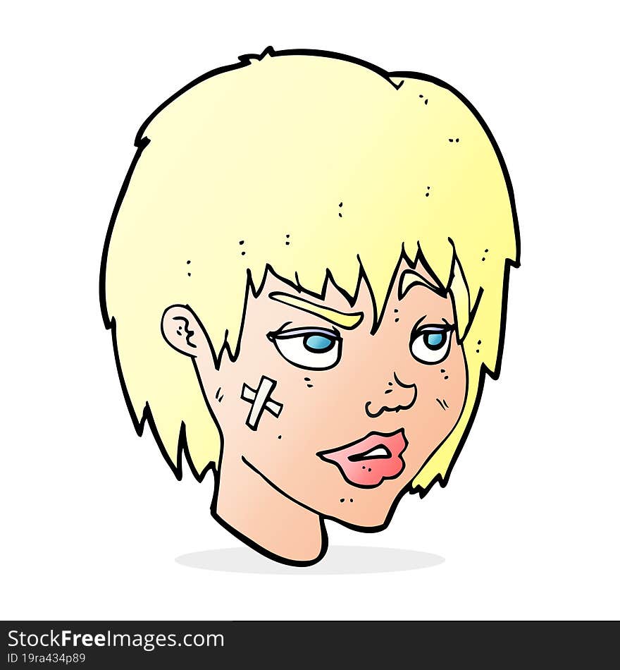 cartoon woman with plaster on face