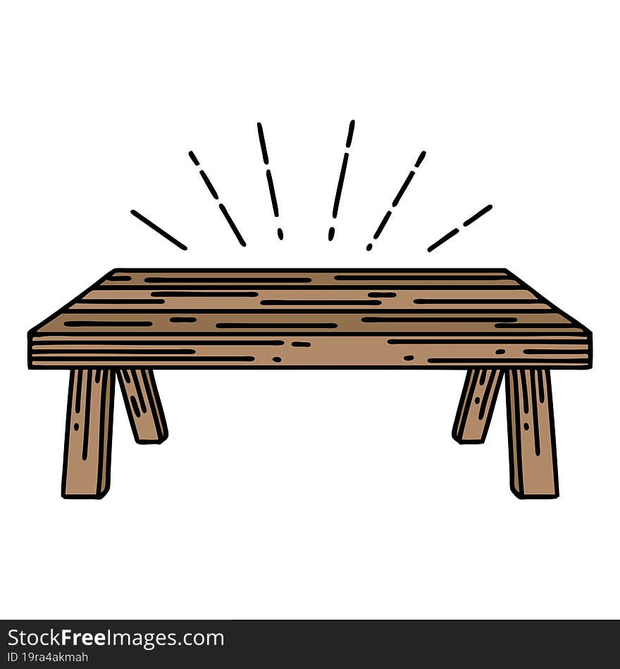 illustration of a traditional tattoo style wood table