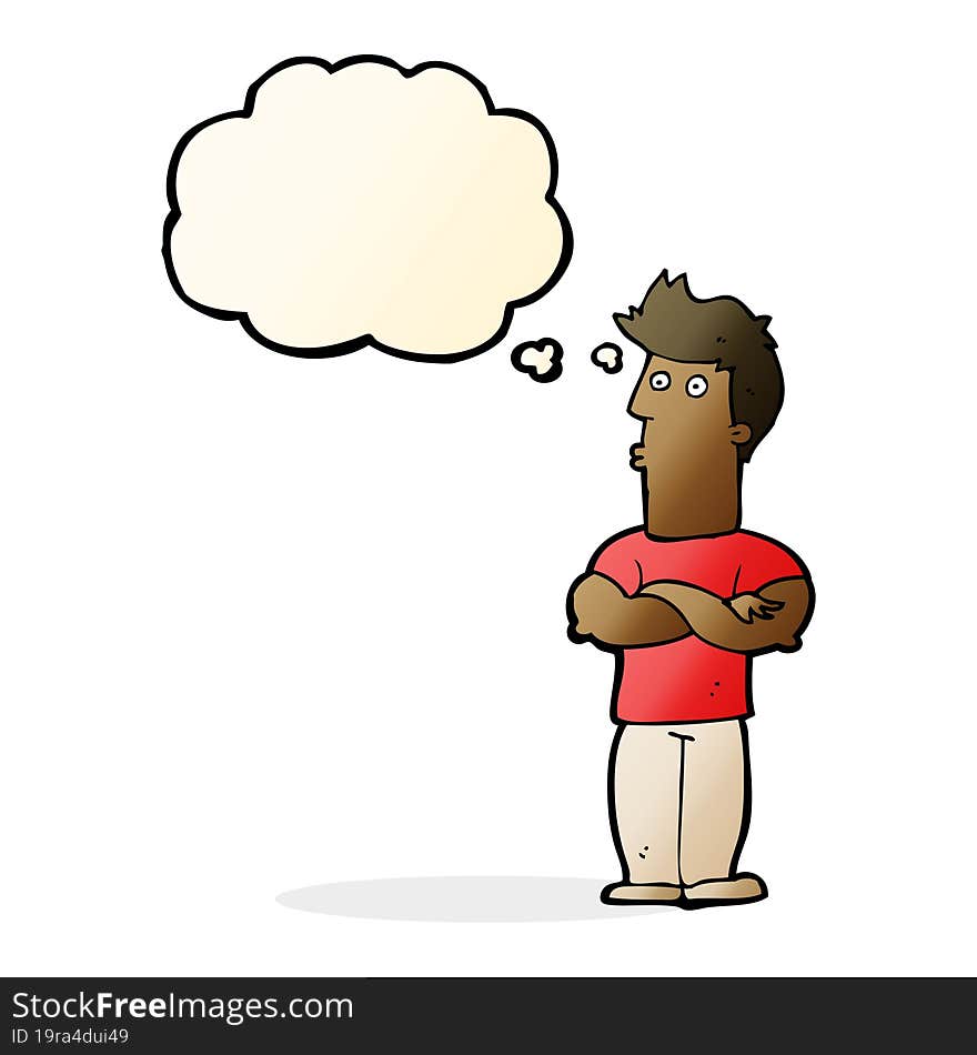 Cartoon Man With Folded Arms With Thought Bubble