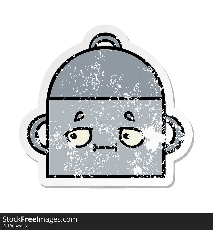 Distressed Sticker Of A Cute Cartoon Cooking Pot