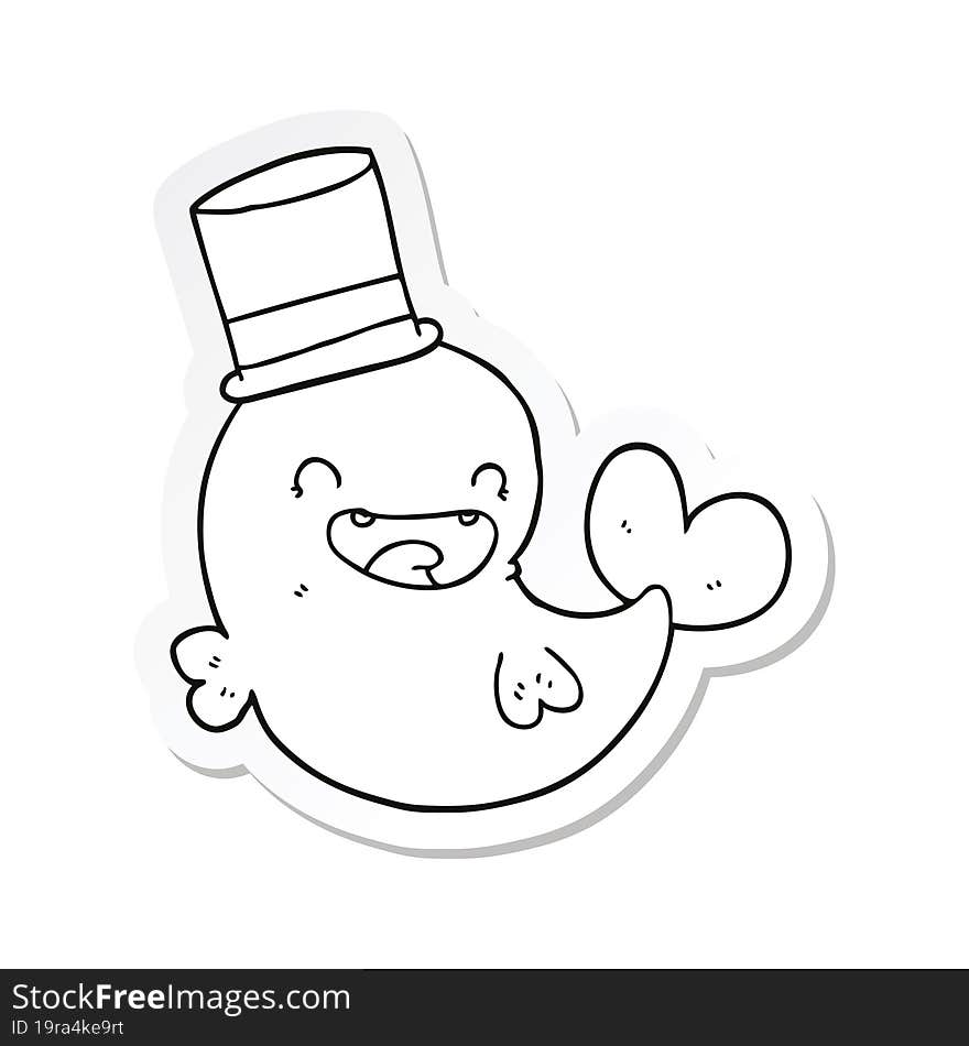 Sticker Of A Cartoon Laughing Whale With Top Hat