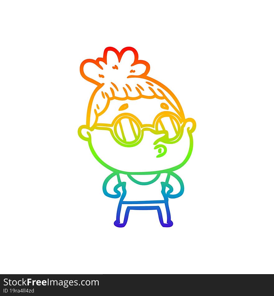 rainbow gradient line drawing cartoon woman wearing glasses