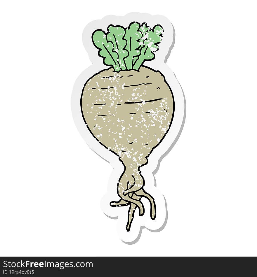 distressed sticker of a cartoon root vegetable