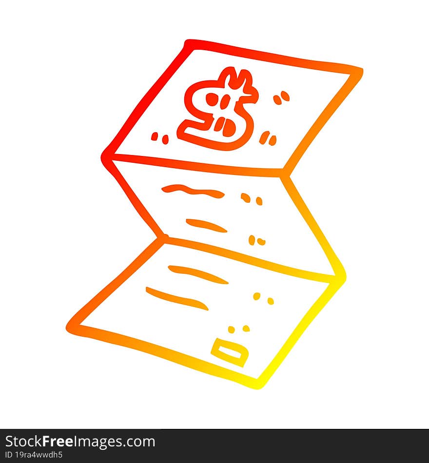 warm gradient line drawing of a cartoon legal money letter