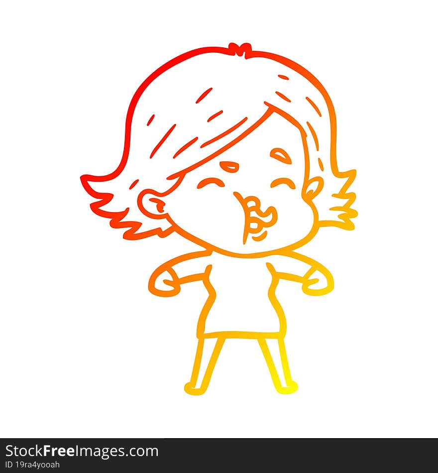 Warm Gradient Line Drawing Cartoon Girl Pulling Face