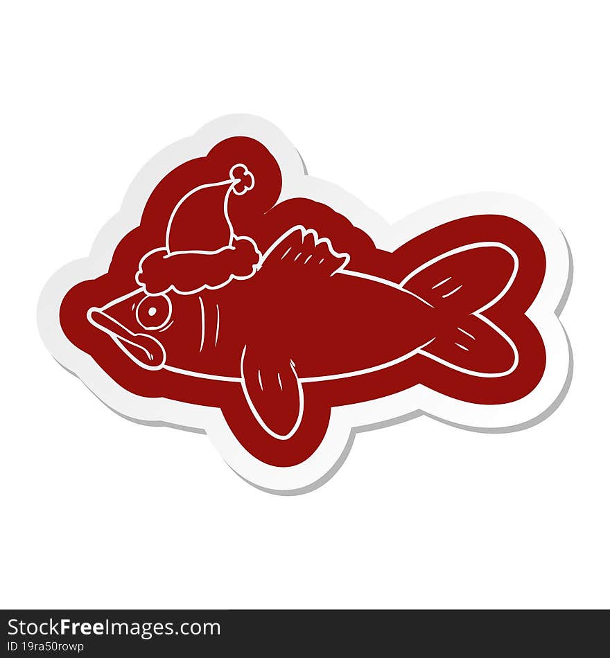 cartoon  sticker of a fish wearing santa hat