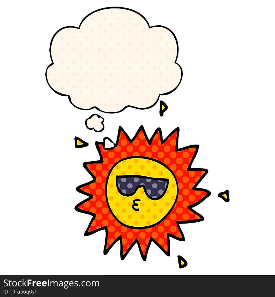 cartoon sun with thought bubble in comic book style