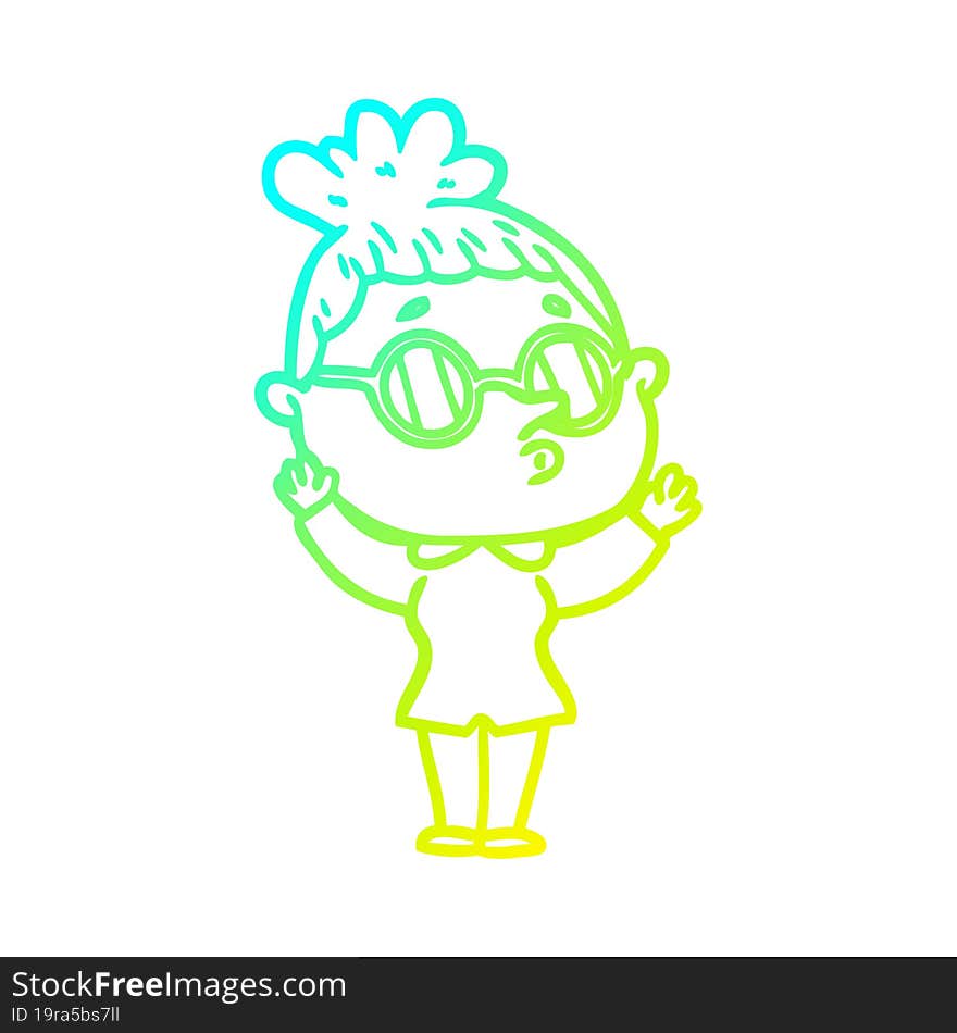 Cold Gradient Line Drawing Cartoon Woman Wearing Glasses