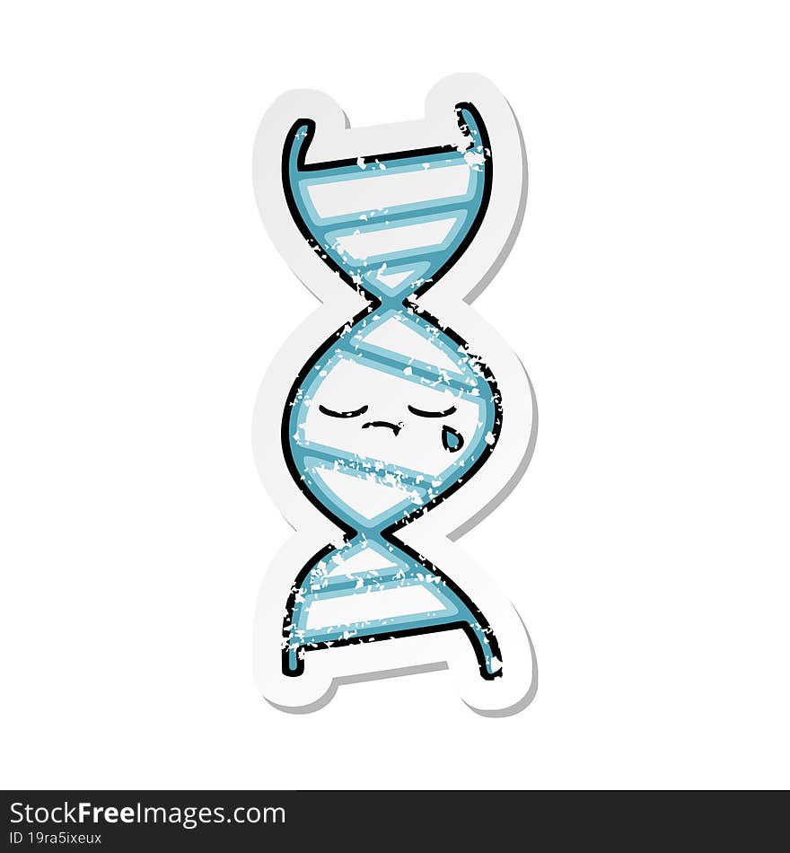 distressed sticker of a cute cartoon DNA strand