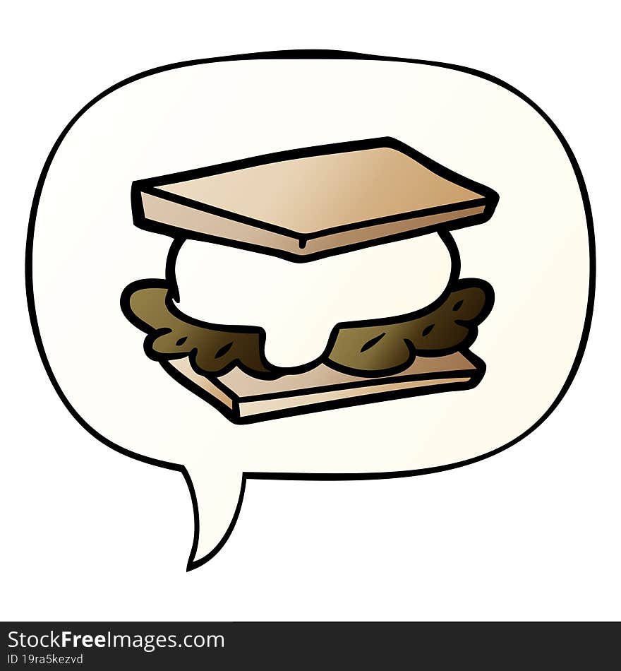 smore cartoon and speech bubble in smooth gradient style