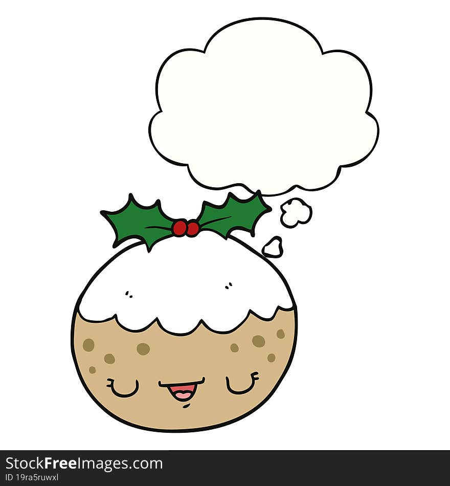 cute cartoon christmas pudding and thought bubble