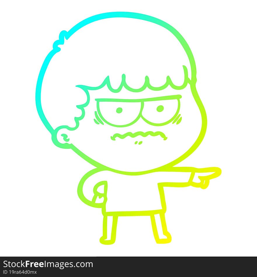 cold gradient line drawing cartoon annoyed man