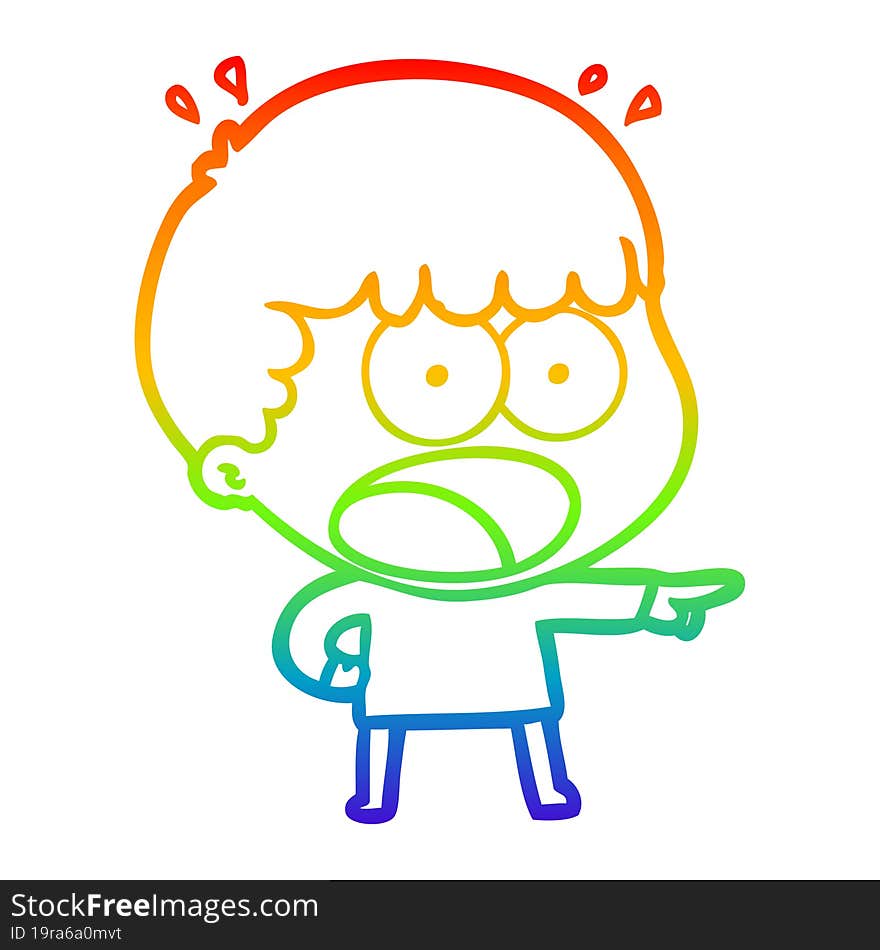 rainbow gradient line drawing of a cartoon shocked man pointing