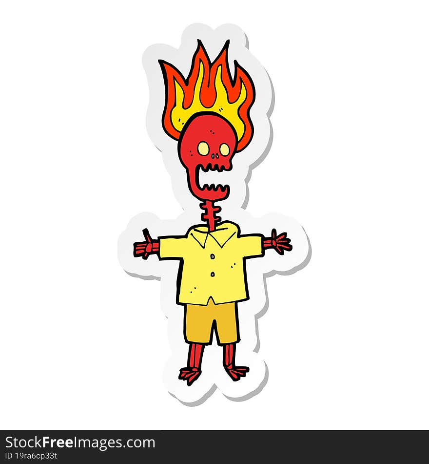 Sticker Of A Cartoon Flaming Skeleton