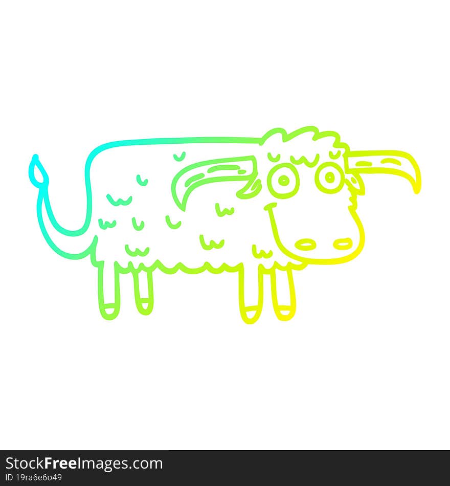 Cold Gradient Line Drawing Cartoon Hairy Cow