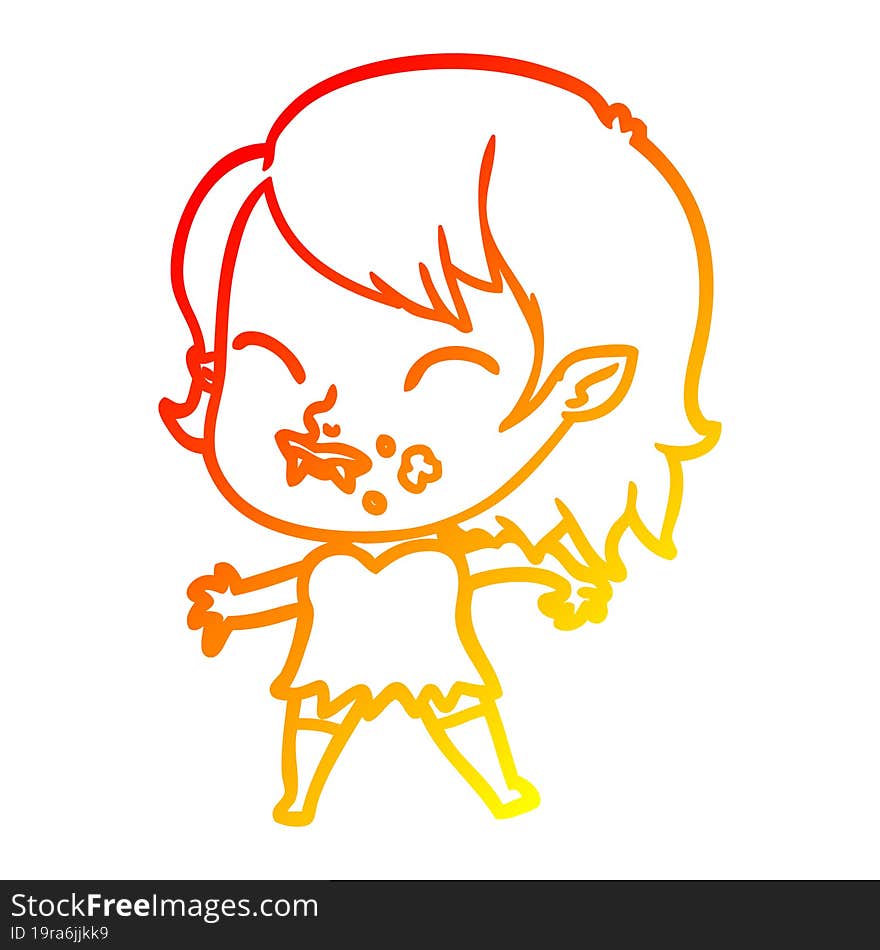 warm gradient line drawing cartoon vampire girl with blood on cheek