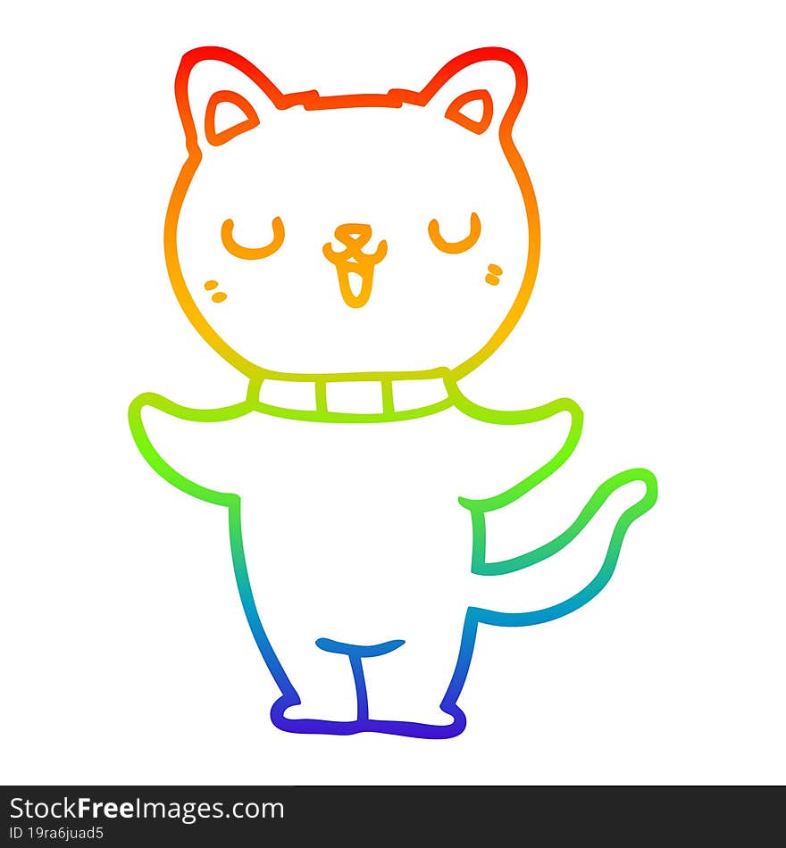 rainbow gradient line drawing of a cartoon cat