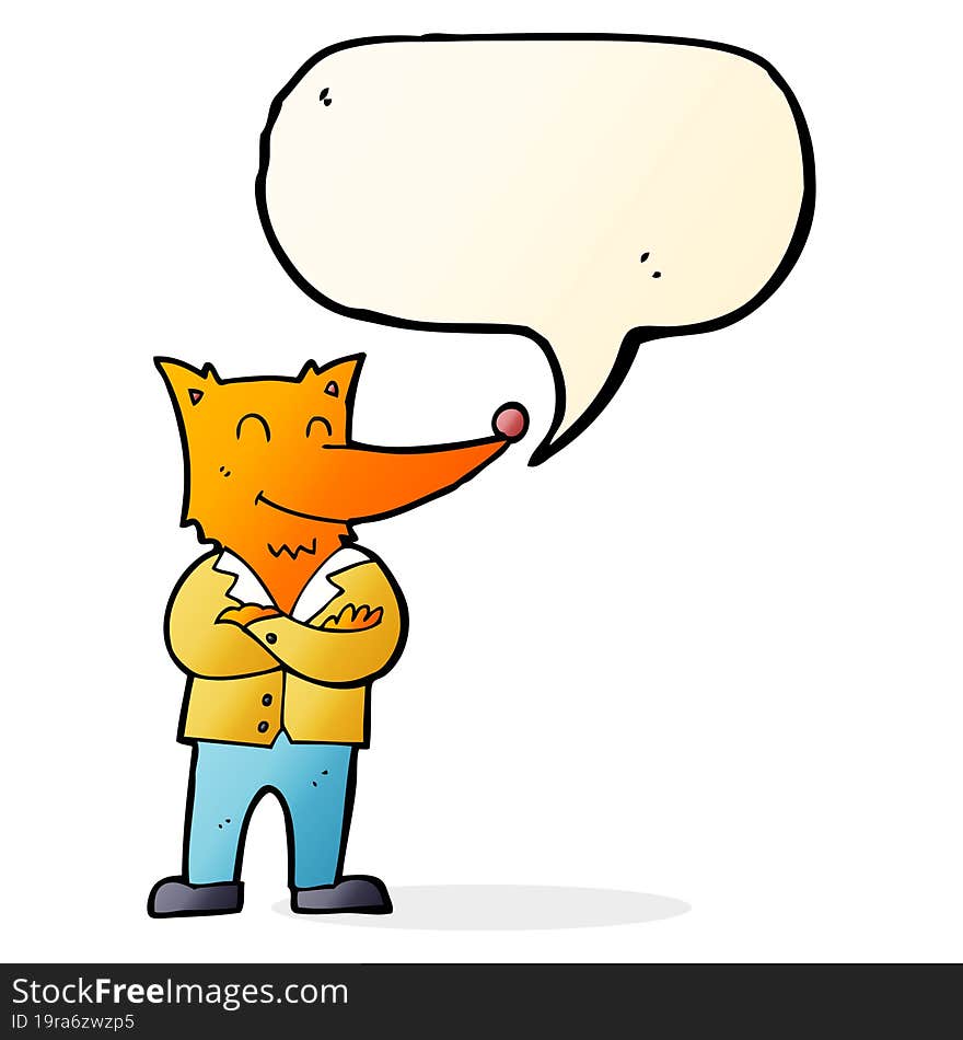 cartoon fox in shirt with speech bubble