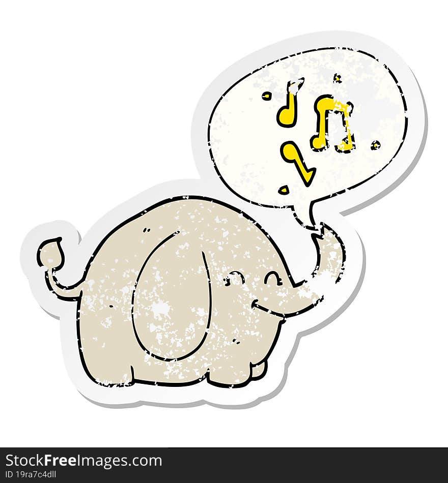 cartoon trumpeting elephant and speech bubble distressed sticker