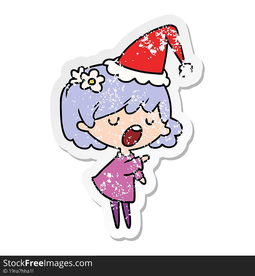 Christmas Distressed Sticker Cartoon Of Kawaii Girl