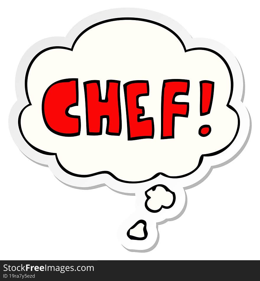 cartoon word chef with thought bubble as a printed sticker