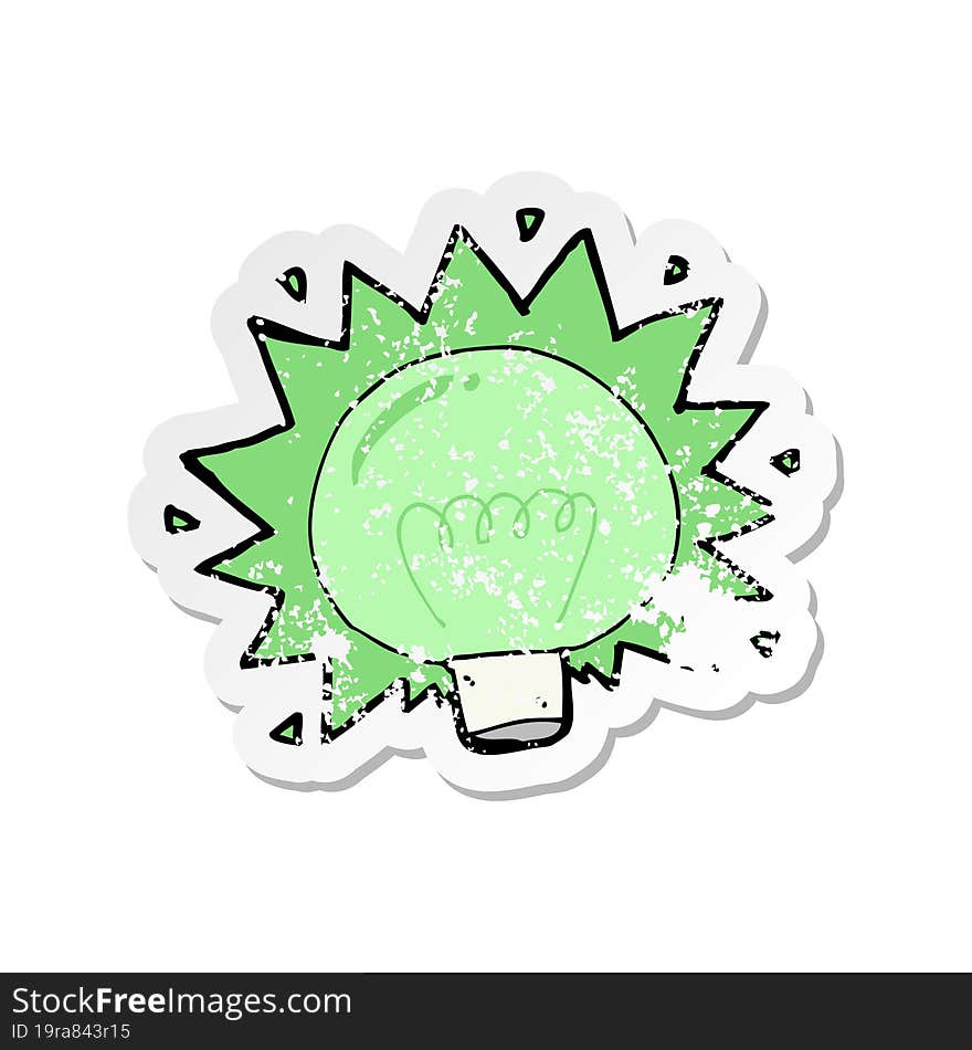 retro distressed sticker of a cartoon flashing green light bulb