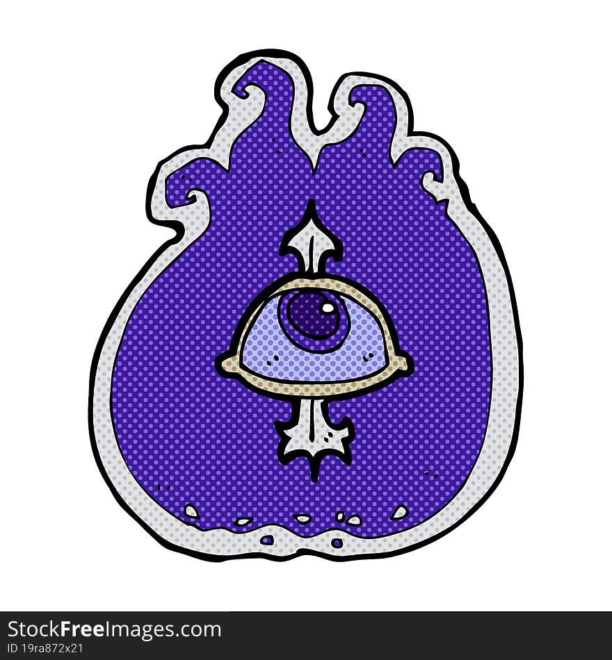 cartoon flaming eye symbol