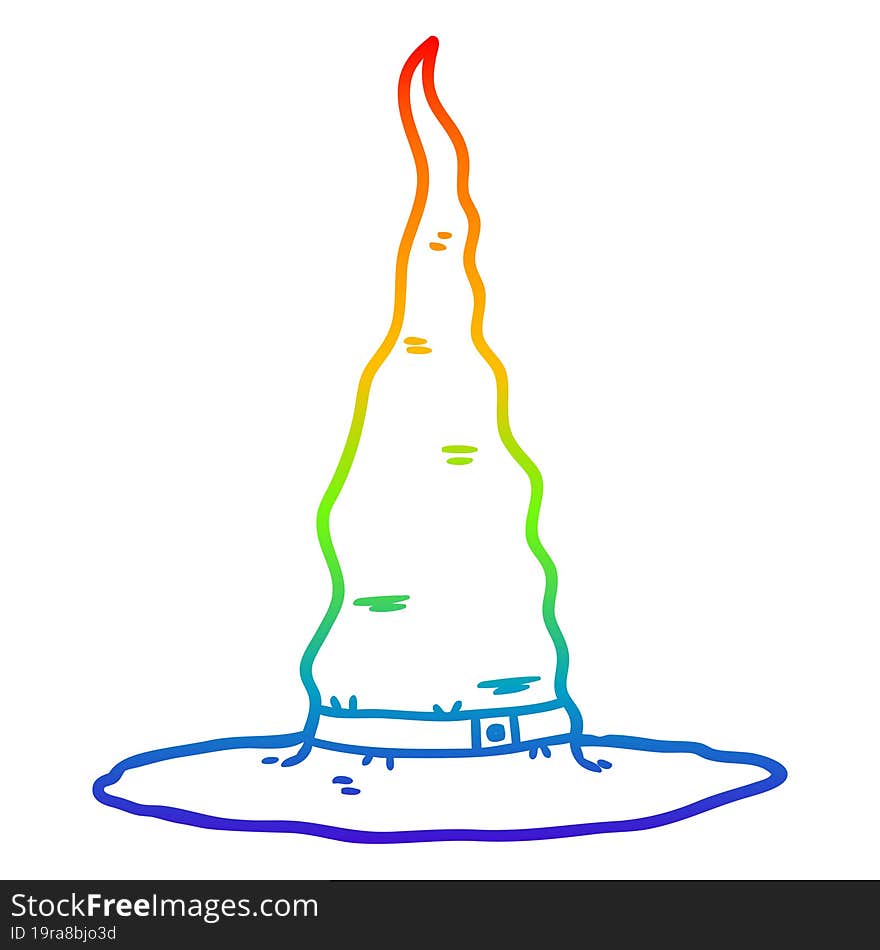 rainbow gradient line drawing of a cartoon witchs hat