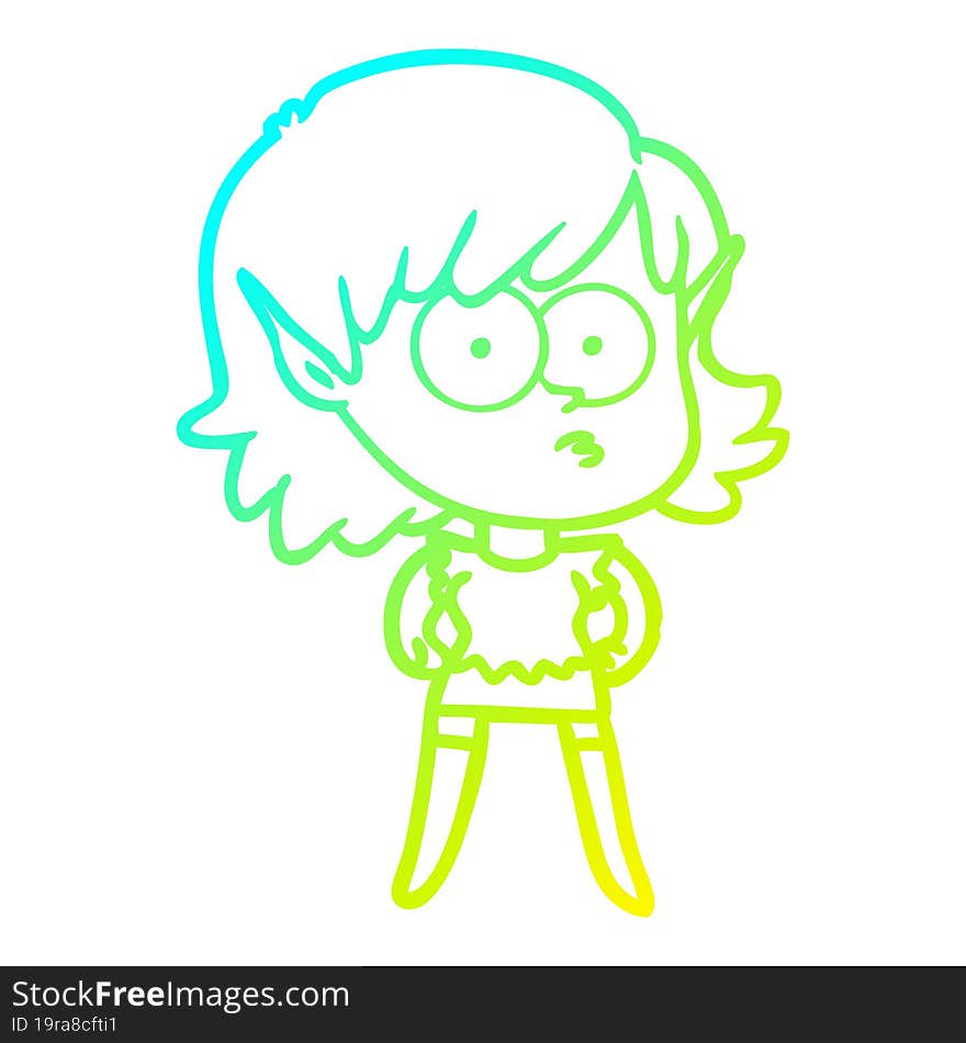 cold gradient line drawing cartoon elf girl staring