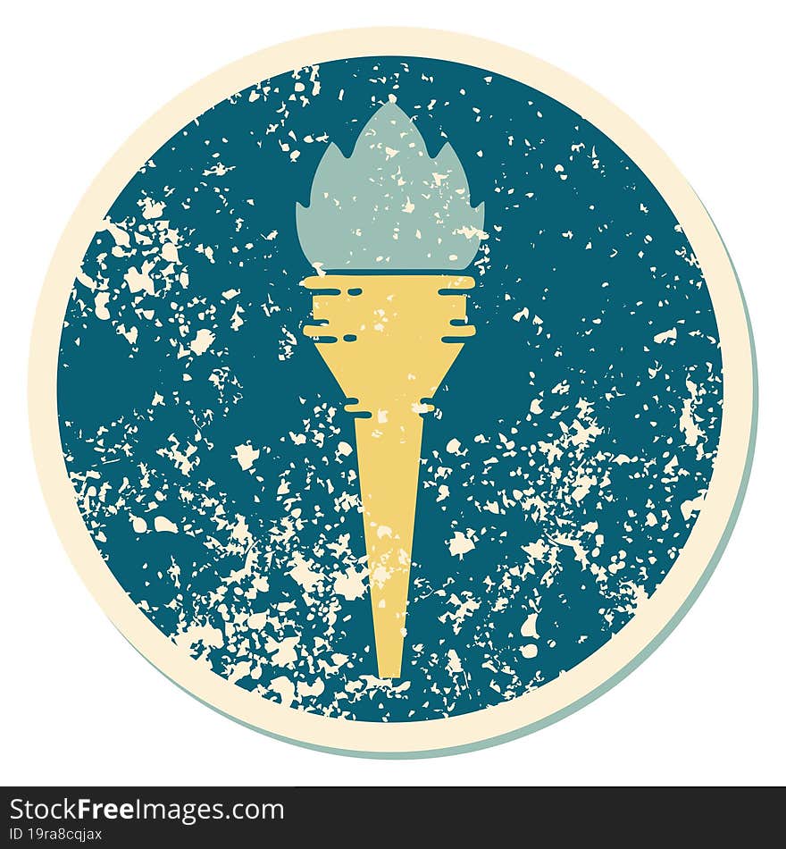 distressed sticker tattoo style icon of a lit torch