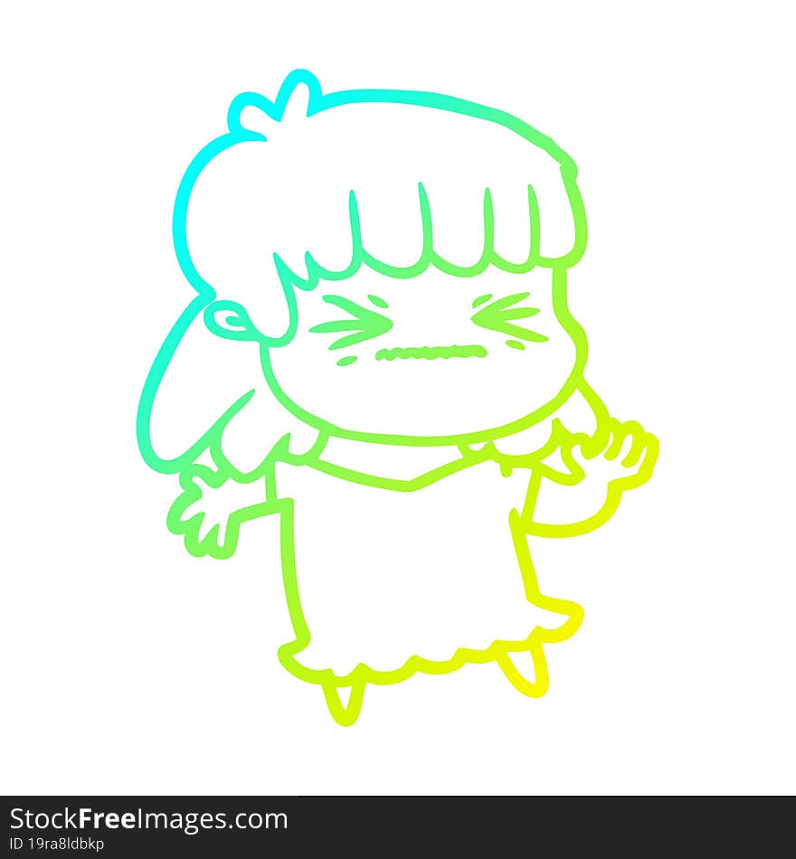 cold gradient line drawing cartoon angry girl