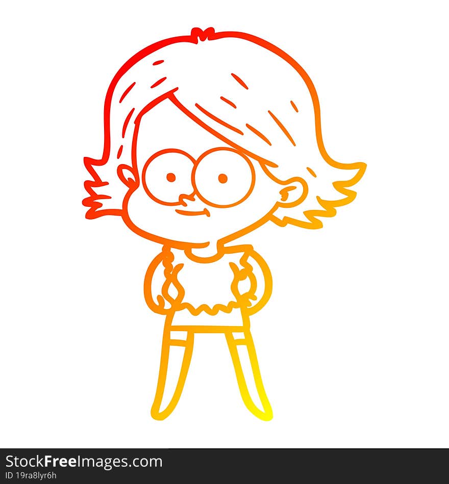 warm gradient line drawing of a happy cartoon girl