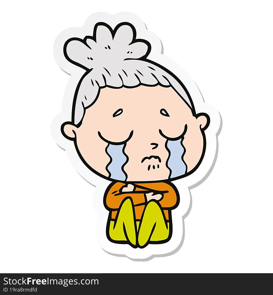 sticker of a cartoon crying woman hugged up