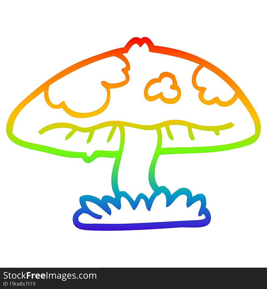 rainbow gradient line drawing cartoon mushroom