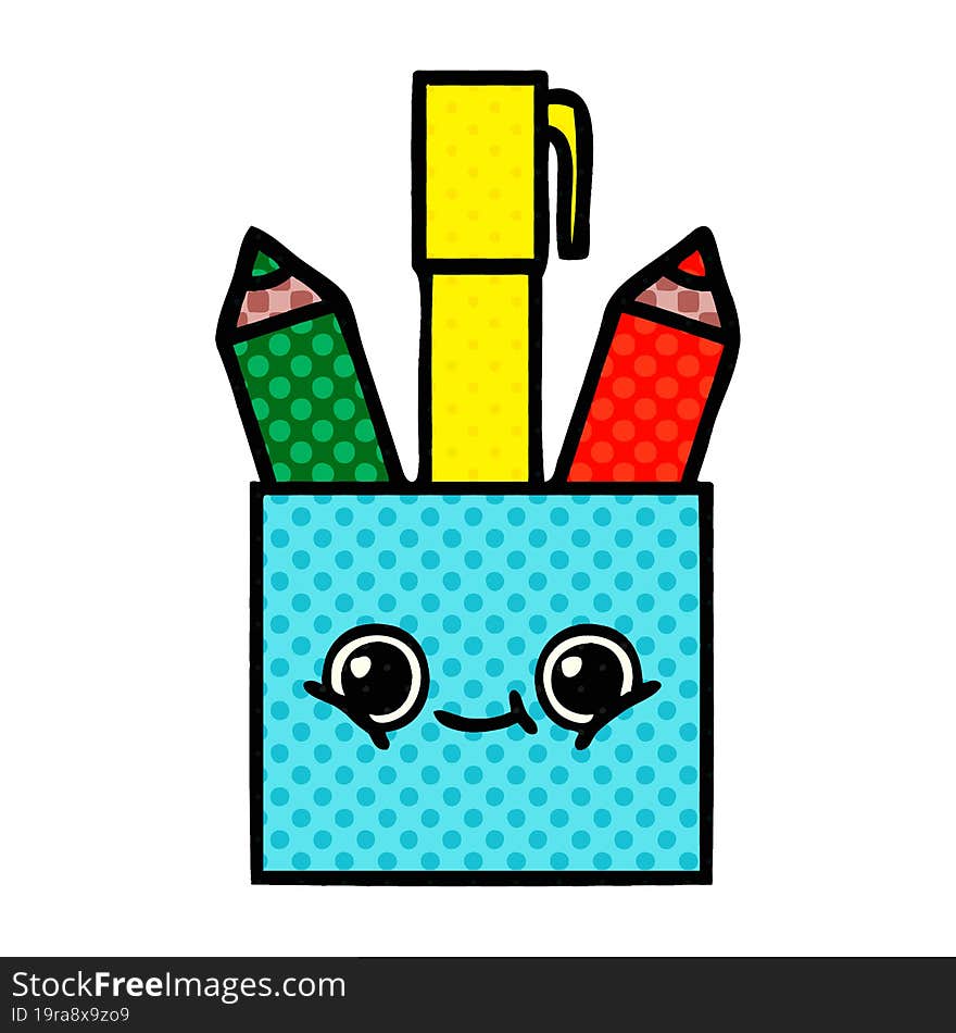 comic book style cartoon of a pencil pot