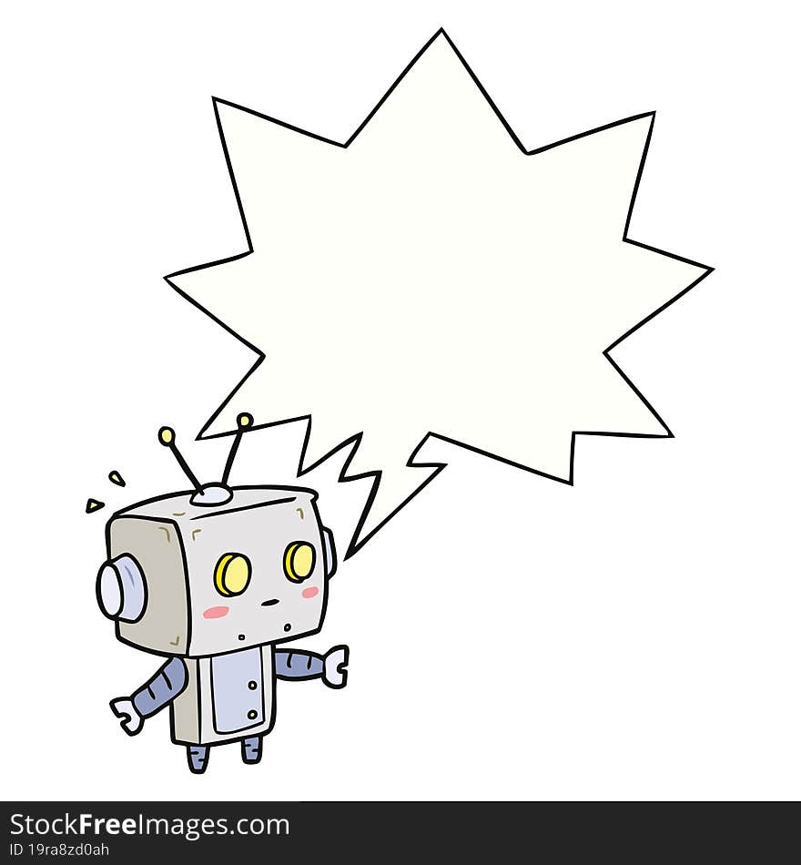 cute cartoon surprised robot and speech bubble