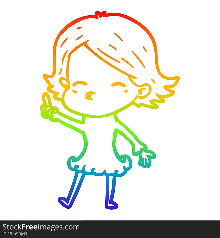 rainbow gradient line drawing cartoon woman with idea