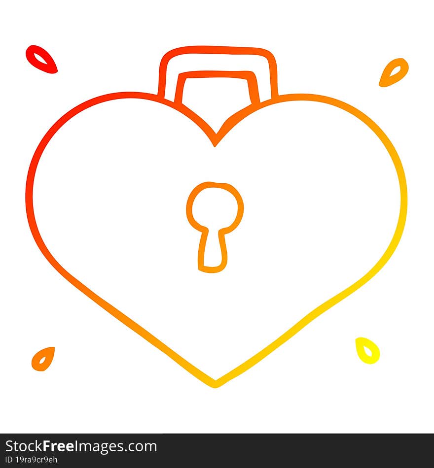 warm gradient line drawing of a cartoon love heart with lock