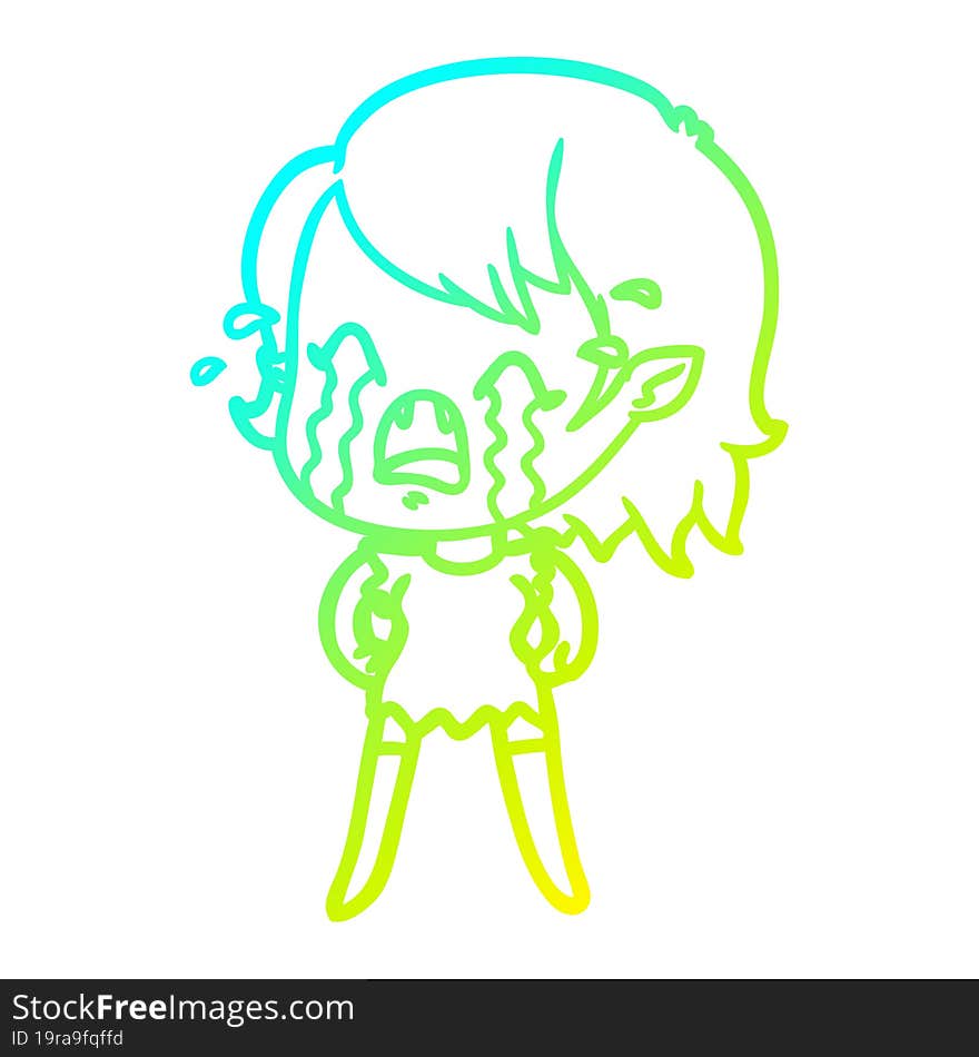 cold gradient line drawing cartoon crying vampire girl