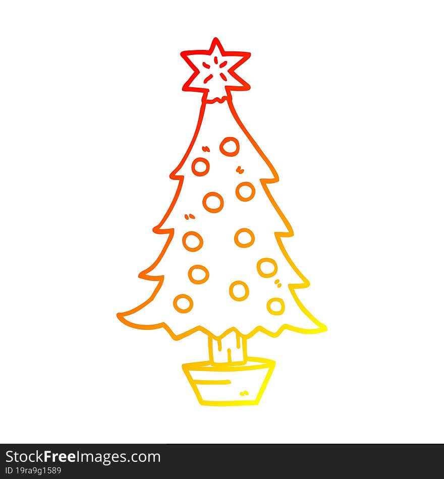 warm gradient line drawing of a cartoon christmas tree