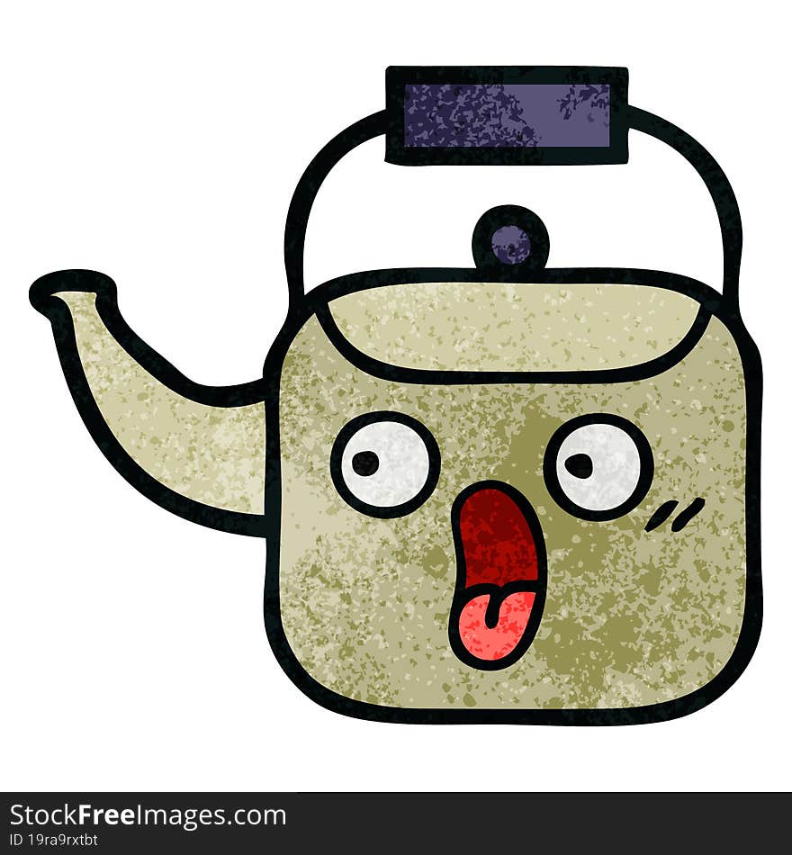 retro grunge texture cartoon of a kettle