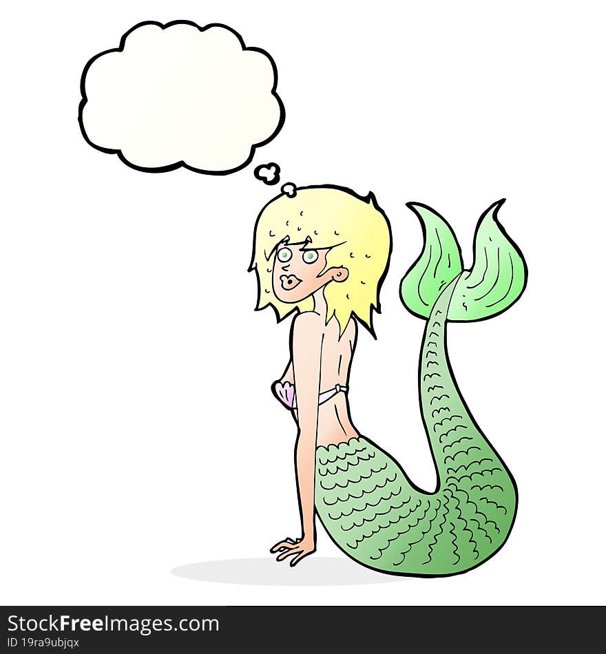 cartoon mermaid with thought bubble