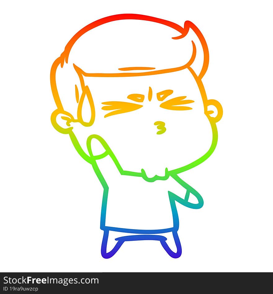 rainbow gradient line drawing of a cartoon happy man running