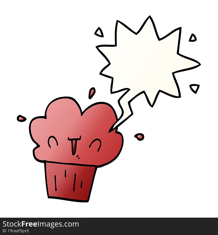 cartoon cupcake and speech bubble in smooth gradient style