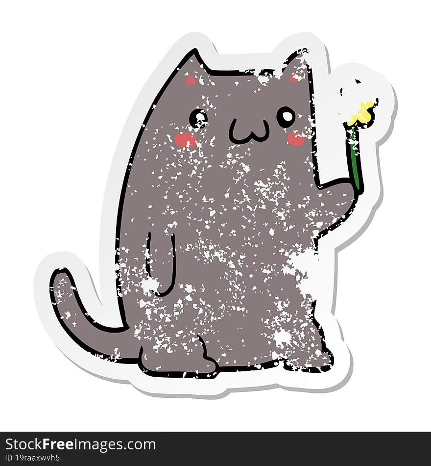 Distressed Sticker Of A Cute Cartoon Cat