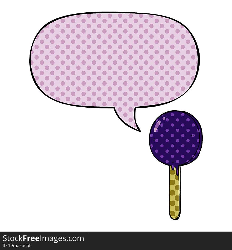 cartoon lollipop with speech bubble in comic book style