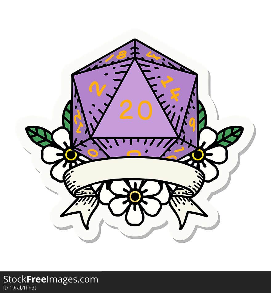 natural 20 critical hit D20 dice roll sticker