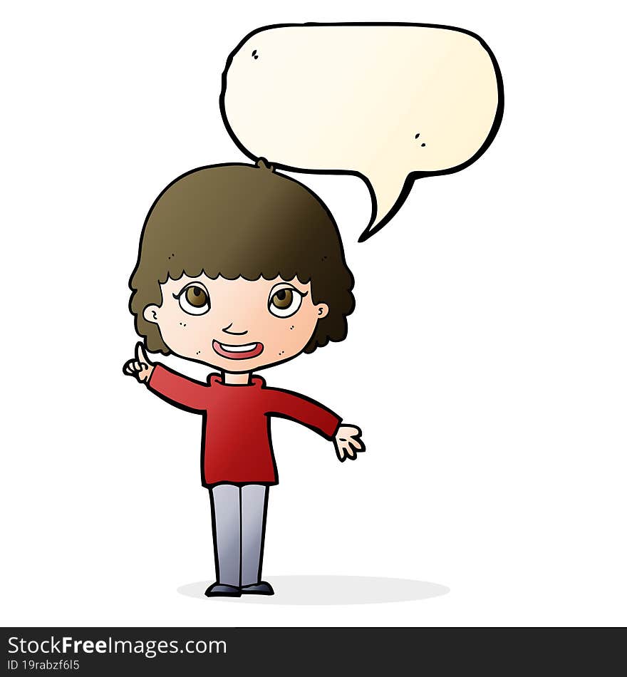 Cartoon Woman With Idea With Speech Bubble