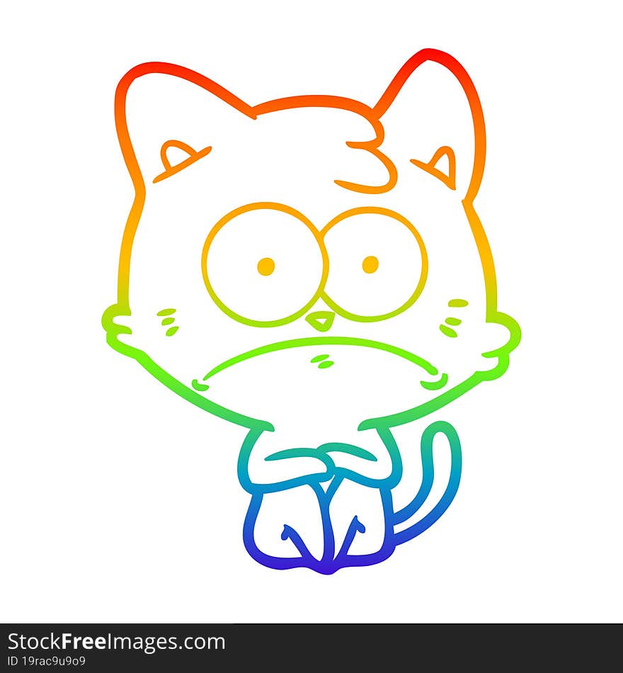 rainbow gradient line drawing cartoon nervous cat