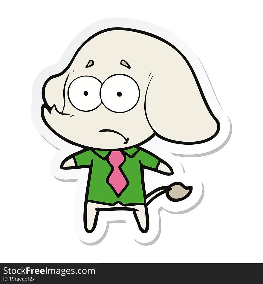 Sticker Of A Cartoon Unsure Elephant In Shirt And Tie